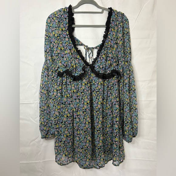 NWOT Free People Pennie Mini Dress in Black Floral (Size Large) - Picture 5 of 13